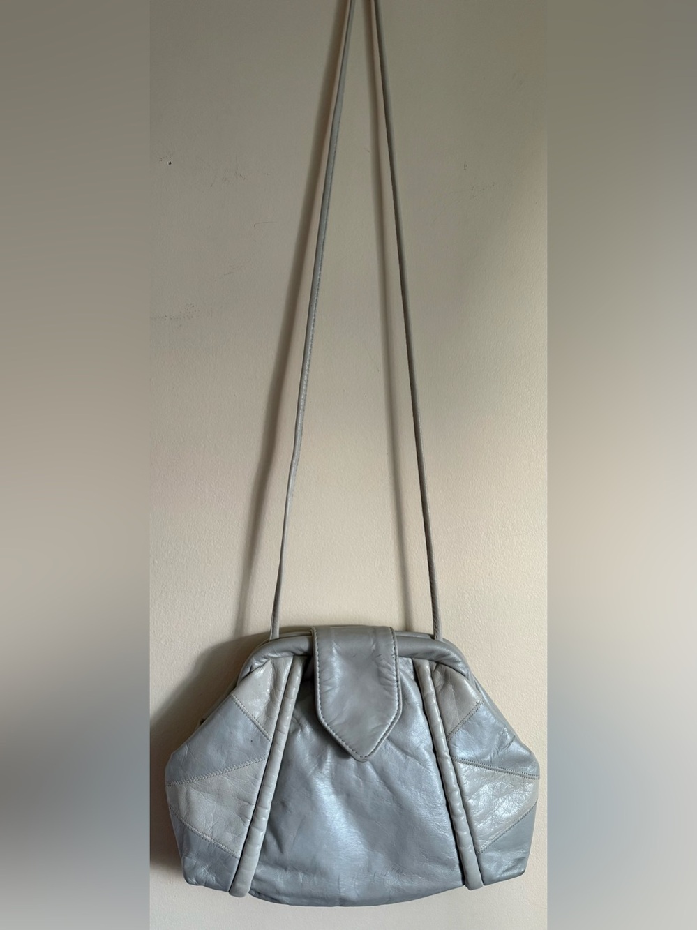Vintage Light Grey Leather Patchwork Shoulder Bag